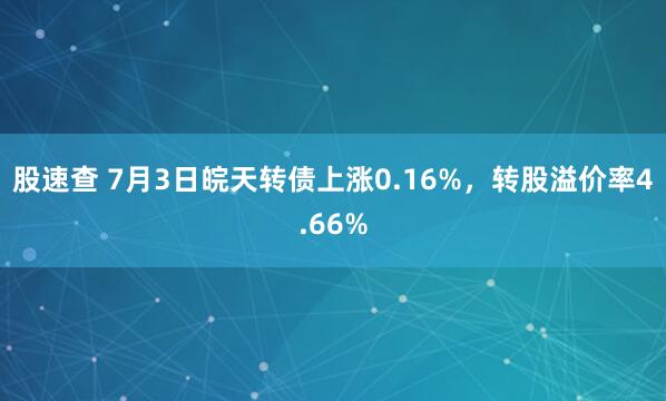 股速查 7月3日皖天转债上涨0.16%，转股溢价率4.66%