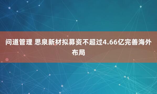 问道管理 思泉新材拟募资不超过4.66亿完善海外布局